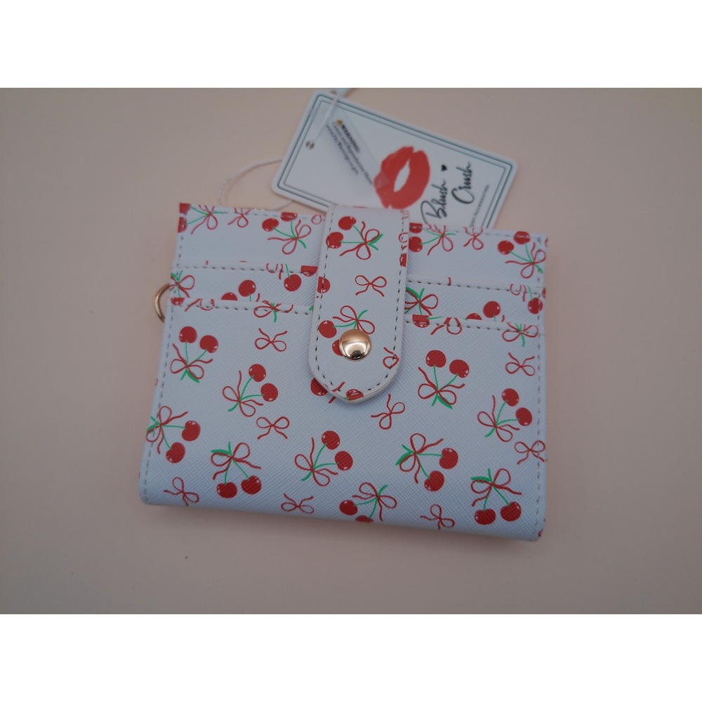 Blush Crush Cherry Bow Print‎ Bifold Wallet Vegan Leather Coquette New 10-10324